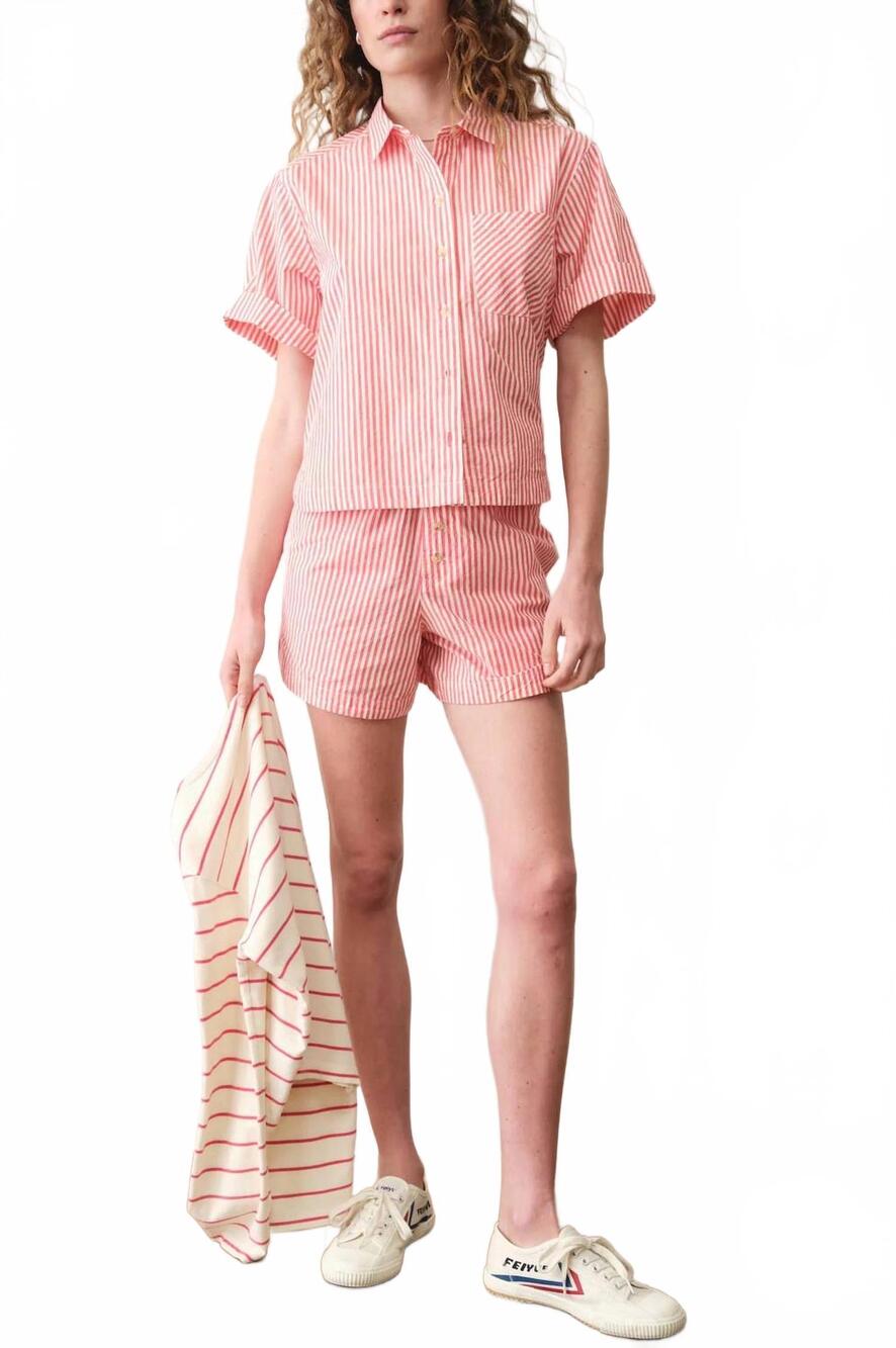 NEW MARINE LAYER marisol poplin boxer shorts in cherry stripe